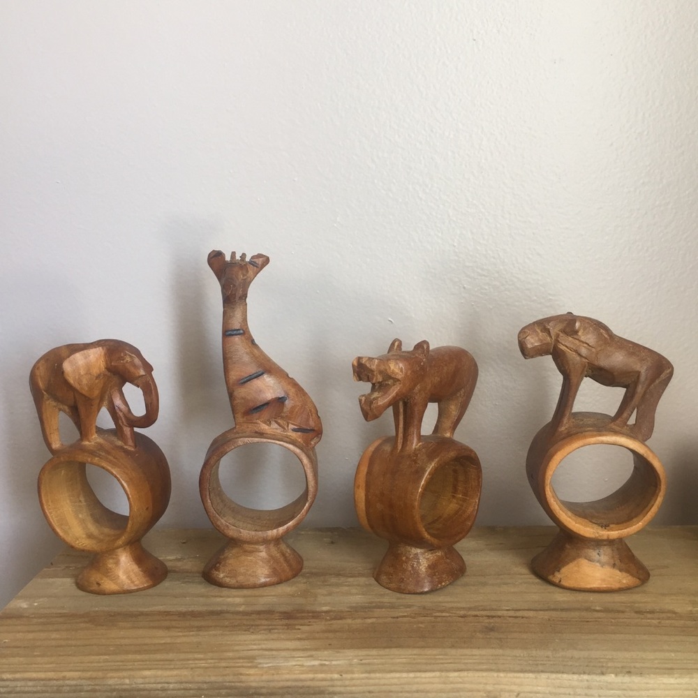 African Hand Craved Napkin Rings | set of 4